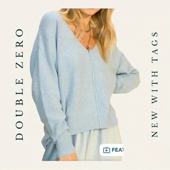 NWT Double Zero Light Blue V-Neck Sweater - Picture 1 of 10